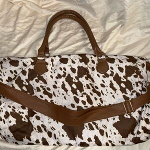 Cow Print Tote Bag with Brown Accents